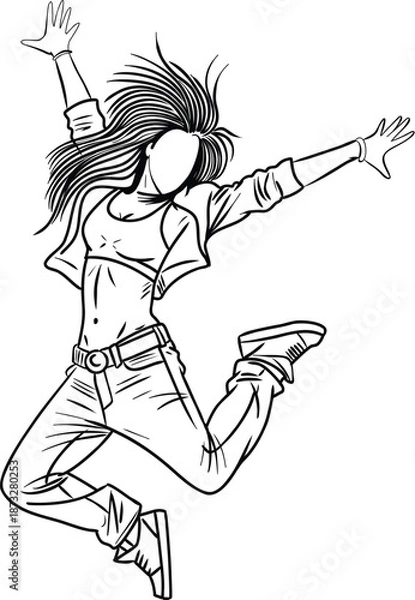 Obraz Hip Hop Dance Jumping Pose Drawing