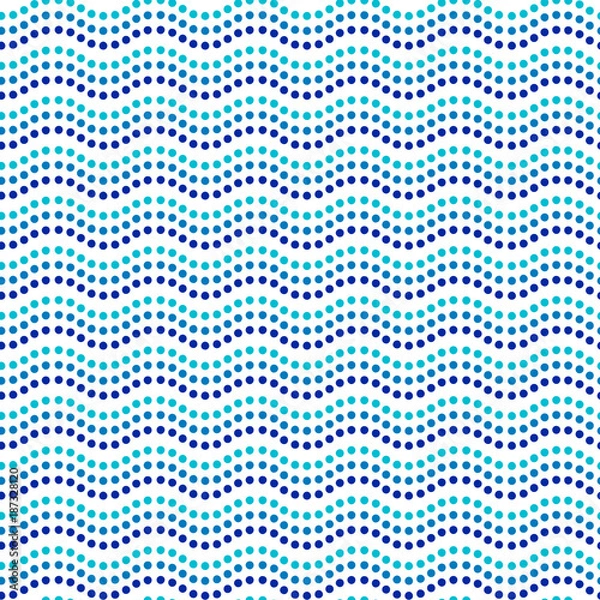 Fototapeta Blue and white dot art wavy lines ethnic australian seamless pattern, vector