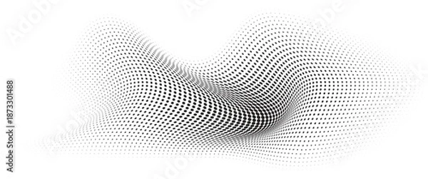 Obraz Flowing Wave Dot Halftone Pattern: Curve Gradient Shape on Transparent Background. Suitable for AI, Tech, Network, Digital, Science, and Technology Themes.