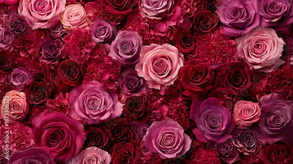 Obraz Dark Pink and Red Roses Background Pattern