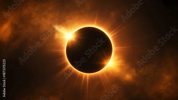 Obraz Solar eclipse with vibrant sun rays and dark space background