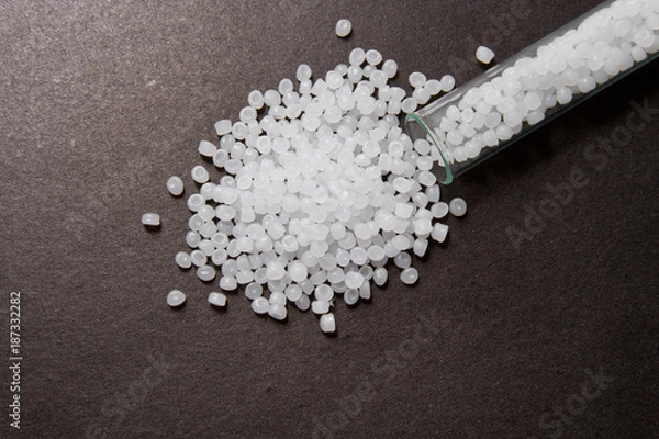 Obraz Plastic pellets. Transparent Polyethylene granules. Plastic Raw material .