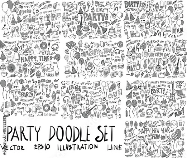 Fototapeta Set of Party illustration Hand drawn doodle Sketch line vector scribble eps10