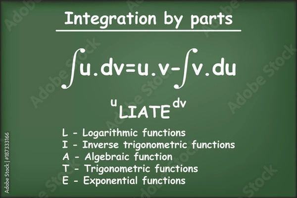 Fototapeta Integration by parts math on green chalkboard vector