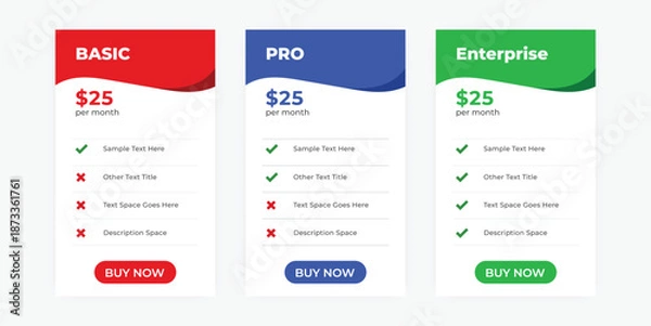 Obraz Modern Pricing Table Comparison for Subscription Plans