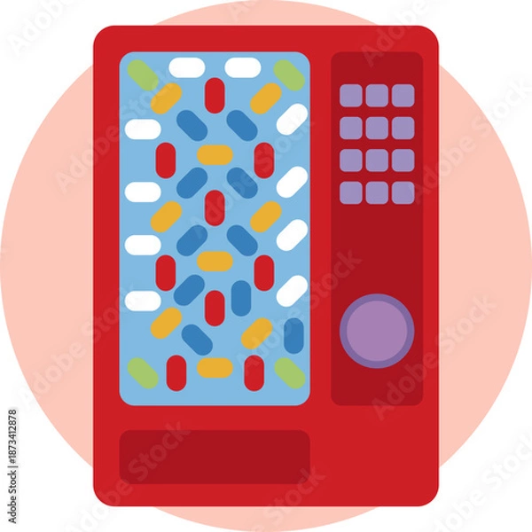 Obraz A candy-dispensing machine with a clear front display showing various sweets inside.