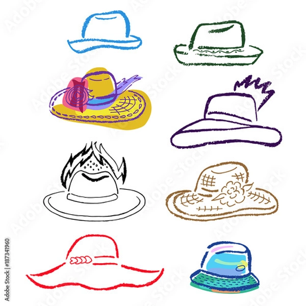 Obraz Summer hats, caps outlined template set