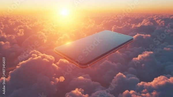 Obraz Smartphone levitating in sunlit sky