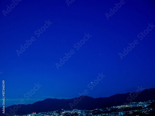 Obraz 神戸市街地の夜景　六甲山上空の星空