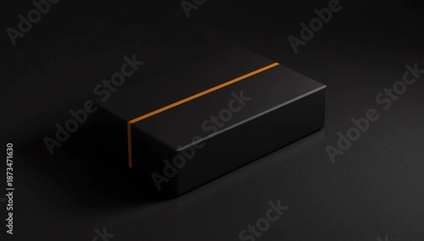 Obraz Closed Black Box on black background - Box Mockup, 3d rendering