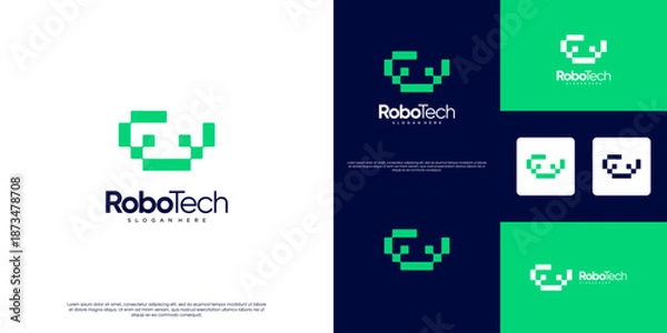 Obraz A fun, friendly, colorful robot logo, human helper, future technology, vector design template.