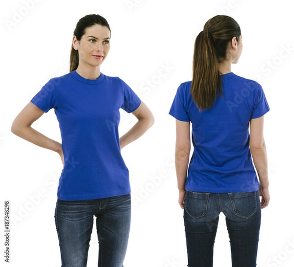 Obraz Brunette woman wearing blank blue shirt
