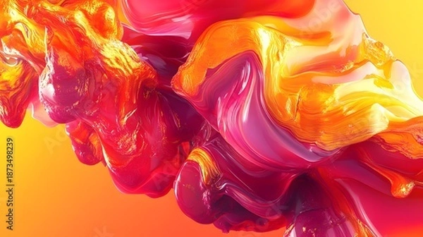 Fototapeta Vibrant molten material flows dynamically across a bright gradient background