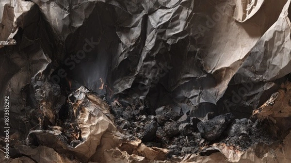 Obraz Burnt Crumpled Paper With Fire Damage
