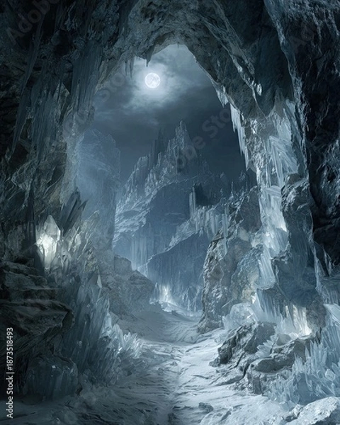 Obraz Ice Cave Path Under Moonlight