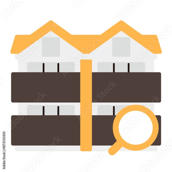 Obraz シンプルなアパートのアイコン+虫眼鏡