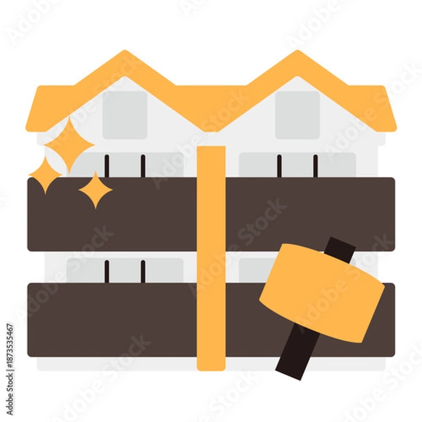 Obraz シンプルなアパートのアイコン+ハンマー