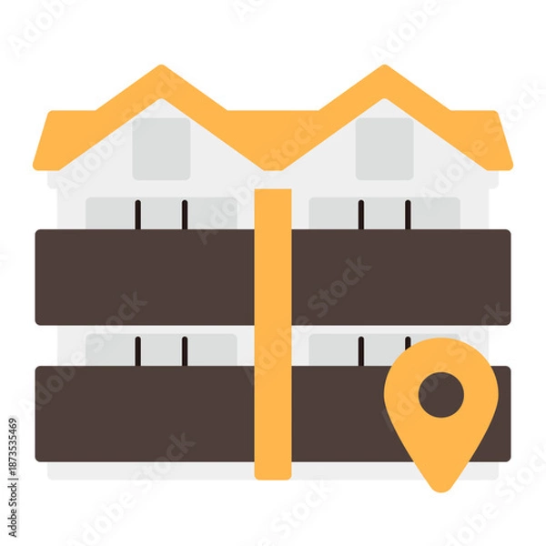 Obraz シンプルなアパートのアイコン+位置マーク