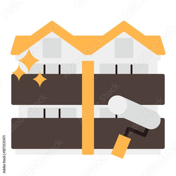 Obraz シンプルなアパートのアイコン+ペイントローラー