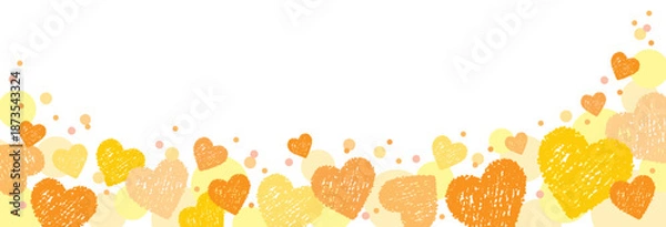 Obraz クレヨンタッチのかわいいハートの横長フレーム/イエロー