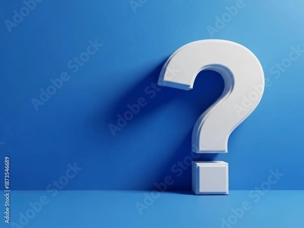 Obraz Large white question mark on blue background