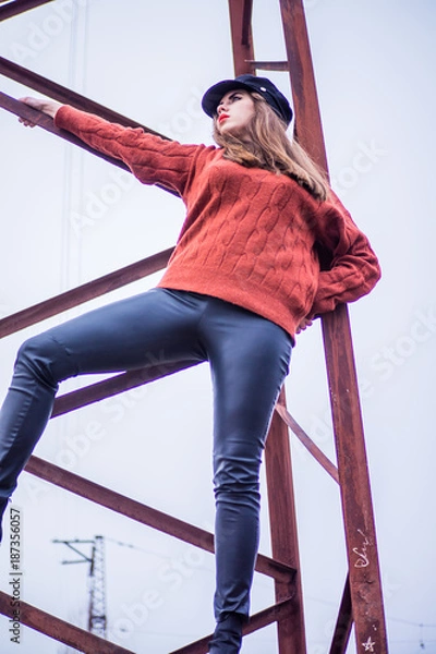Obraz girl on the power line