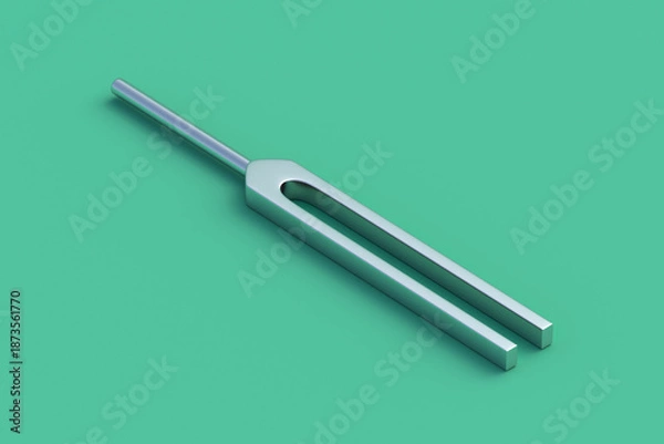 Obraz Tuning fork on green background. 3d render