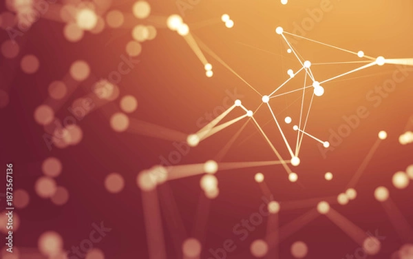 Fototapeta Abstract background. Molecules technology with polygonal shapes, connecting dots and lines. Connection structure. Big data visualization.