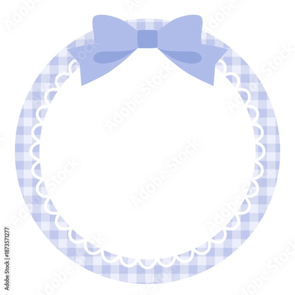 Obraz リボンがついたかわいいレースフレームのベクターイラスト。飾り、ギンガムチェック、ブルー