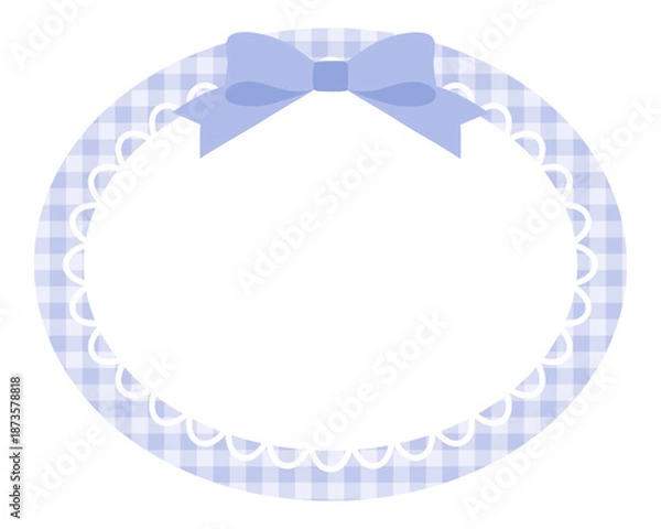 Obraz リボンがついたかわいいハートのレースフレームのベクターイラスト。飾り、ギンガムチェック、ブルー