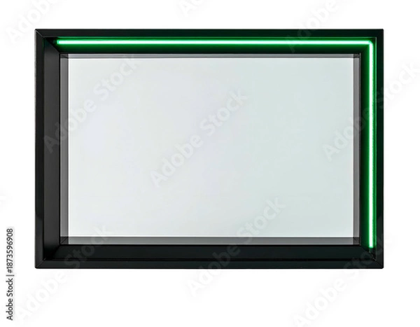Obraz Rectangular frame illuminated with green lights and a blank white screen