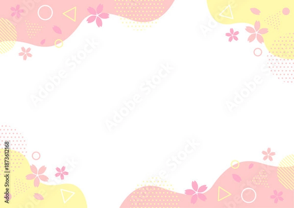 Obraz 春と桜の幾何学模様フレーム 背景素材 A4サイズ A3サイズ 白銀比 透過