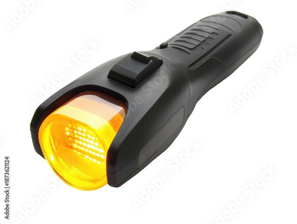 Obraz Black flashlight with glowing yellow front