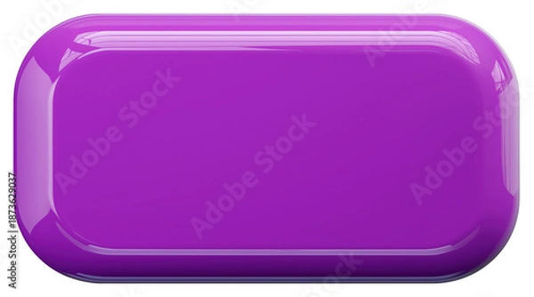 Fototapeta Glossy purple 3d rounded rectangle button isolated on transparent background.