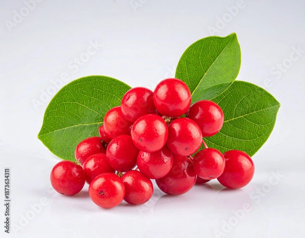 Obraz 열매-빨간 열매-베리-앵두-버찌-야생 열매-잎-나뭇잎