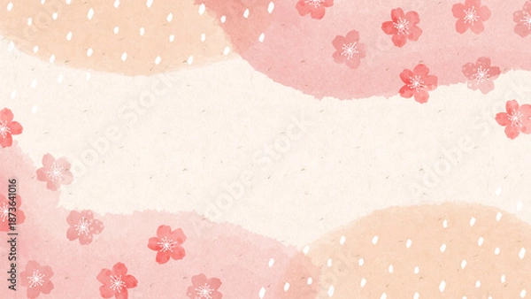 Obraz 桜と雲をあしらった、春のやさしく上品な和紙の背景。Japanese Spring soft pink layout background.桜と雲の和風な壁紙。4月の桜色の壁紙。