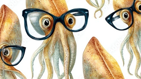 Obraz a seamless pattern of squid with glasses