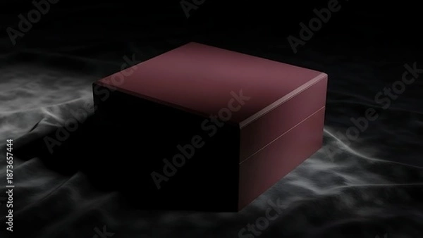 Obraz A dark red box on a dark surface with a subtle reflection and dramatic lighting
