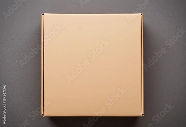 Obraz Plain brown cardboard box, square shape, textured surface, brown box,  container