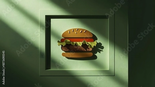 Obraz Cheeseburger In Square Frame On Green Wall