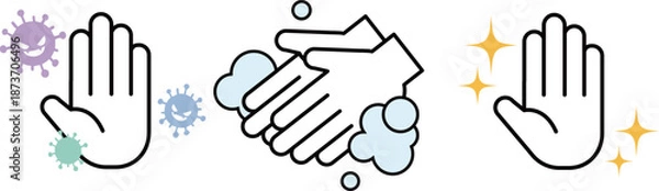 Obraz 手洗い　ビフォーアフター　綺麗な手　汚い手　ベクターイラスト素材