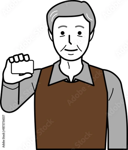 Fototapeta 正面向き。カードを持つシャツとベストを着た高齢男性。