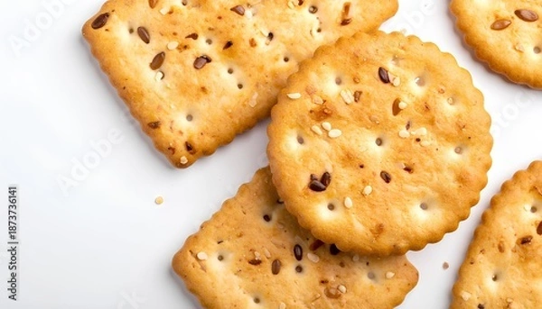 Obraz Wheat cracker cookies on a white background