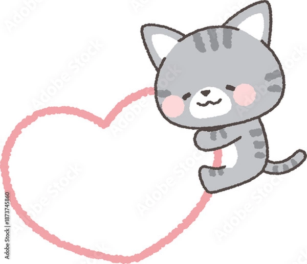 Obraz ハートに抱きつくサバトラネコ