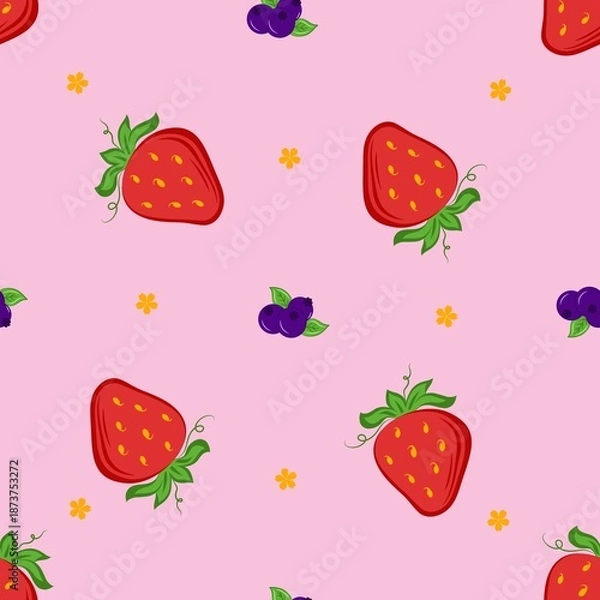 Obraz Strawberry seamless pattern cute summer floral design vector background