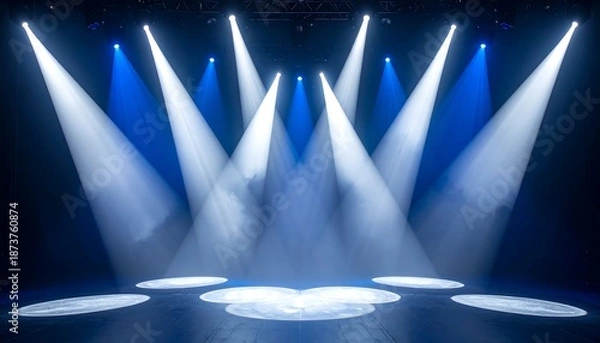 Obraz Dramatic stage lighting illuminating a darkened performance space