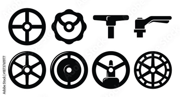 Obraz Various Black Valves, Handles and Controls Vector Set Isolated