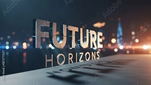 Obraz Modern 3D text future horizons concept with cityscape reflection