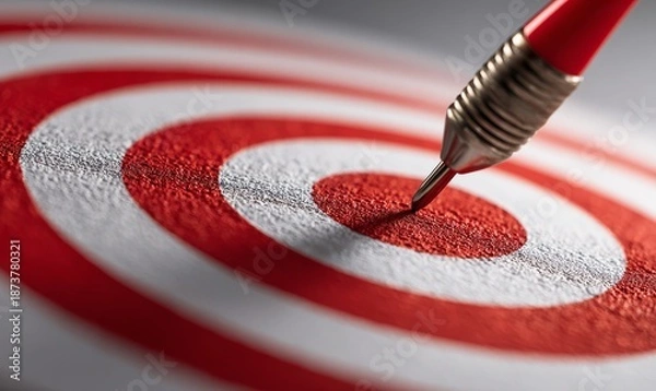 Obraz Precision Target Achievement Concept with Red Pen on White Circular Pattern