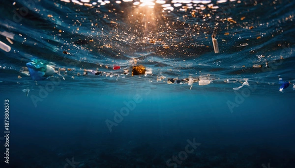 Fototapeta 海　環境　汚染　海洋ごみ　 Generative AI  

